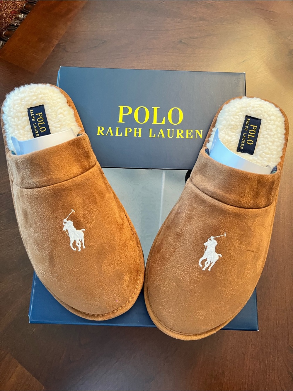 Polo by Ralph Lauren Men's Tan Suede Logo Slippers